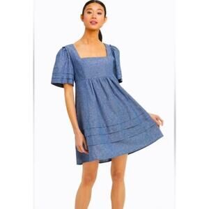Draper James Chambray Babydoll Dress Linen Small
